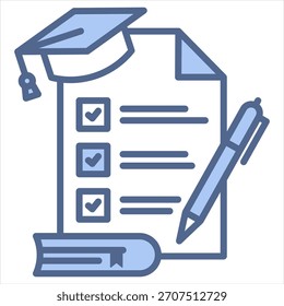 Ilustración vectorial de icono azul del plan de estudios