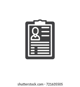 Curriculum icon vector, filled flat sign, solid pictogram isolated on white. Symbol, logo illustration.