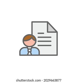 Curriculum men paper outline colored icon. Elements of Business illustration line colored icon. Signs and symbols can be used for web, logo, mobile app, UI, UX