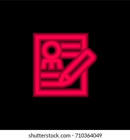 Curriculum red glowing neon ui ux icon. Glowing sign logo vector