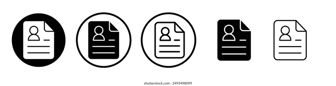 Icono de Vector de currículo en color blanco y negro.