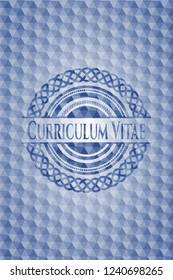 Curriculum Vitae blue emblem with geometric background.