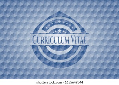 Curriculum Vitae blue emblem with geometric pattern background. Vector Illustration. Detailed.
