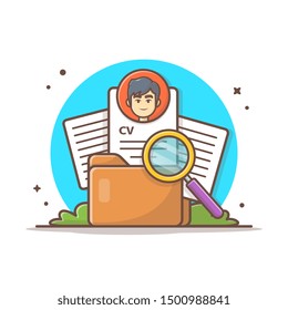 Curriculum Vitae With Character Vector Icon Illustration. Personal CV Icon Concept White Isolated. Flat Cartoon Style Suitable for Web Landing Page, Banner, Sticker, Background