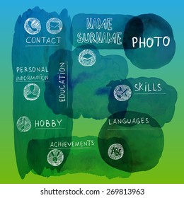 Curriculum Vitae Creative Design Template. CV/Resume with Watercolor Background. - stock vector