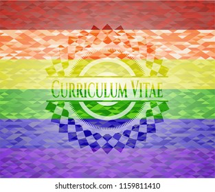 Curriculum Vitae emblem on mosaic background with the colors of the LGBT flag