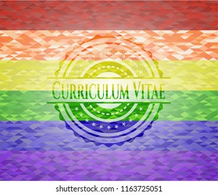 Curriculum Vitae emblem on mosaic background with the colors of the LGBT flag