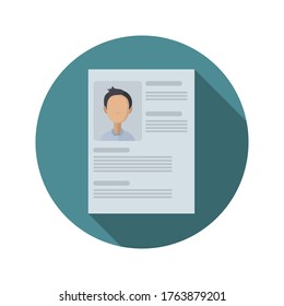 Curriculum vitae flat illustration. Resume of business employee flat icon with long shadow. Vector.