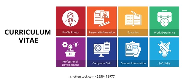 Curriculum Vitae Glyph Solid Banner Web Icon Set Vector Illustration