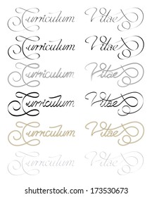 Curriculum Vitae hand written. Different stylus size, shape and outlines. Vector illustration on white background.