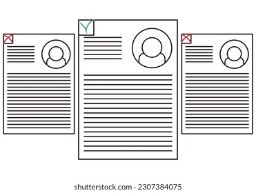 Curriculum vitae icon being selected and rejected.