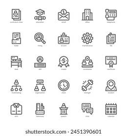 Curriculum Vitae Icon Pack für Ihre Website, Handy, Präsentation und Logo-Design. Entwurf der Symbolumrisse des Lebenslaufs. Grafikdarstellung der Vektorgrafik und bearbeitbarer Strich.