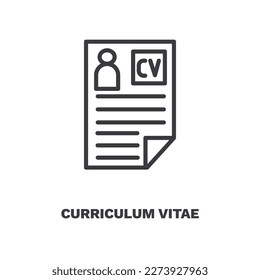 icono currículum vitae. Icono de currículum vítae de línea delgada de la colección de Recursos Humanos. Vector de contorno aislado en fondo blanco. El símbolo de currículum vitae editable puede ser usado web y móvil