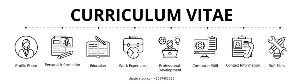 Curriculum Vitae Line Banner Web Icon Set Vector Illustration