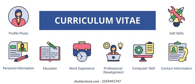 Curriculum Vitae Lineal Color Banner Web Icon Set Vector Illustration