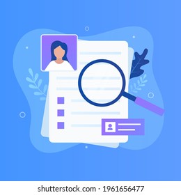 Curriculum vitae and magnifying glass. Illustration for websites, landing pages, mobile applications, posters and banners.