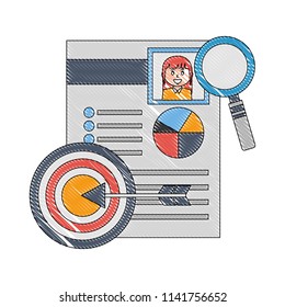 curriculum vitae with magnifying glass and target