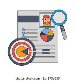 curriculum vitae with magnifying glass and target