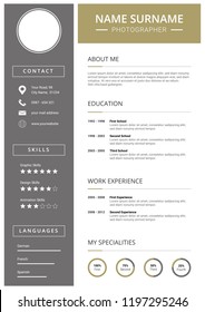 Curriculum Vitae, modern and clean Design CV Template, gold and silver elements, icons included
