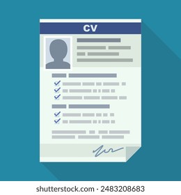 Curriculum vitae on blue background with long shadow (flat design)