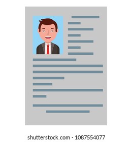 curriculum vitae with photo of man isolated icon