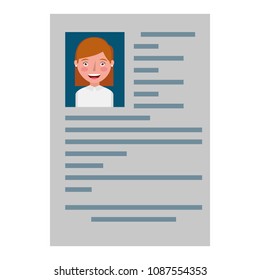 curriculum vitae with photo of woman isolated icon