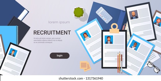 Curriculum Vitae Recruitment Candidate Job Position Cv Profile Top Angle View Workplace Desktop Smartphone Business People Contact List Resume Copy Space Horizontal