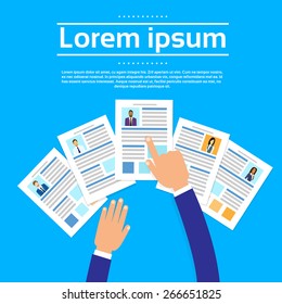 Currículum Vitae Candidato a Contratación Puesto de Trabajo, Perfil CV Manos Elija Empresarios para Contratación de Vector Ilustración