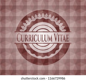 Curriculum Vitae red emblem or badge with abstract geometric pattern background. Seamless.