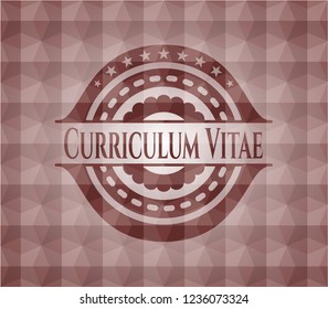Curriculum Vitae red emblem or badge with abstract geometric pattern background. Seamless.