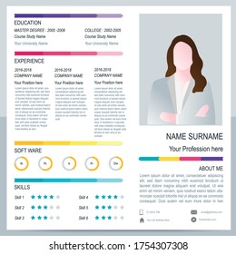 Curriculum vitae resume template. Flat design.
