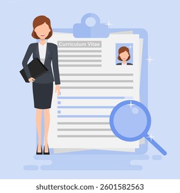 Curriculum Vitae Review Illustration. New employee recruitment concept. Illustration for banners, and presentations. EPS 1