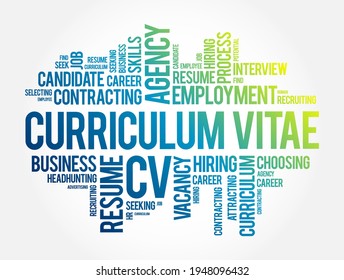 Curriculum vitae CV - collage de palabras en la nube, fondo de concepto de negocio