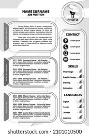 Curriculum Vitae template in Black and White color.