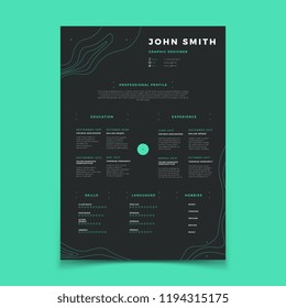 Curriculum vitae template. Cv resume for placeholder company vector layout. Illustration of vitae curriculum profile with language, hobby and skill