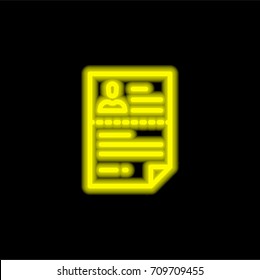 Curriculum yellow glowing neon ui ux icon. Glowing sign logo vector