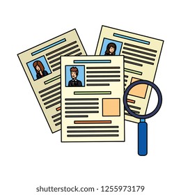 curriculums vitaes with magnifying glass