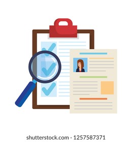 curriculums vitaes with magnifying glass and checklist