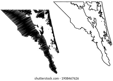 Currituck County, North Carolina State (U.S. County, United States Of America) Map Vector Illustration, Scribble Sketch Currituck Map