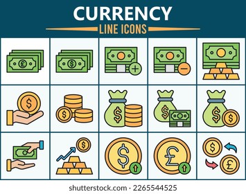 Currrency icon banner web vector  illustration for online money, money saving, bank, arrow up, bill, configuration, asset, growth, wallet, money bag, income, wealth, market trends, money, payment
