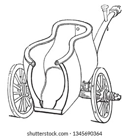 Currus which were open overhead thus differing from the corpentum and closed in front, vintage line drawing or engraving illustration.