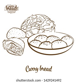 Curry bread bread vector drawing. Food sketch of Bun, usually known in Japan. Bakery illustration series.