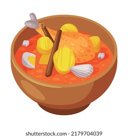 Curry with Chicken and Potato Served on Plate as Traditional Thai Food Vector Illustration