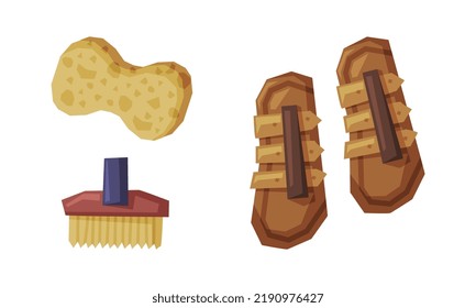 Curry Comb, Body Brush and Sponge as Grooming and Equestrian Items Vectorset