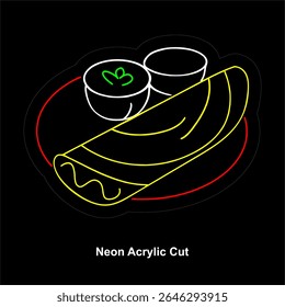 Curry Dosa Popular Indian Fast Food red, yellow, green and white Neon light board acrylic cut file in vector
