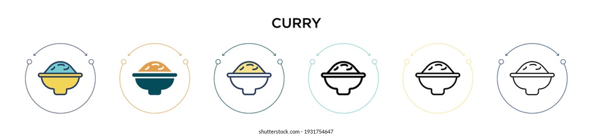 Curry icon in filled, thin line, outline and stroke style. Vector illustration of two colored and black curry vector icons designs can be used for mobile, ui, web