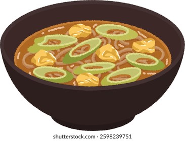 Curry Nanban Soba is a dish made with curry soup with a strong dashi flavor, meat, and green onions.