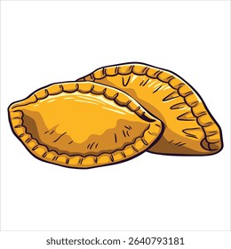 Curry puff and empanada vector illustration. Ideal for fast food menus, bakery items, and international cuisine concepts.