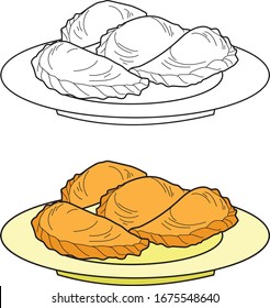 Dibujo del vector alimentario, dibujo de contorno, color vectorial plano.