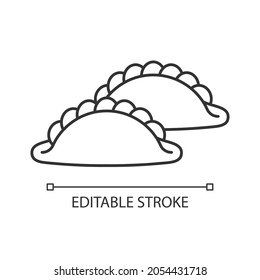 Curry Puff Linear Icon. Street Food Snack With Curried Fillings. Singaporean Cuisine. Thin Line Customizable Illustration. Contour Symbol. Vector Isolated Outline Drawing. Editable Stroke